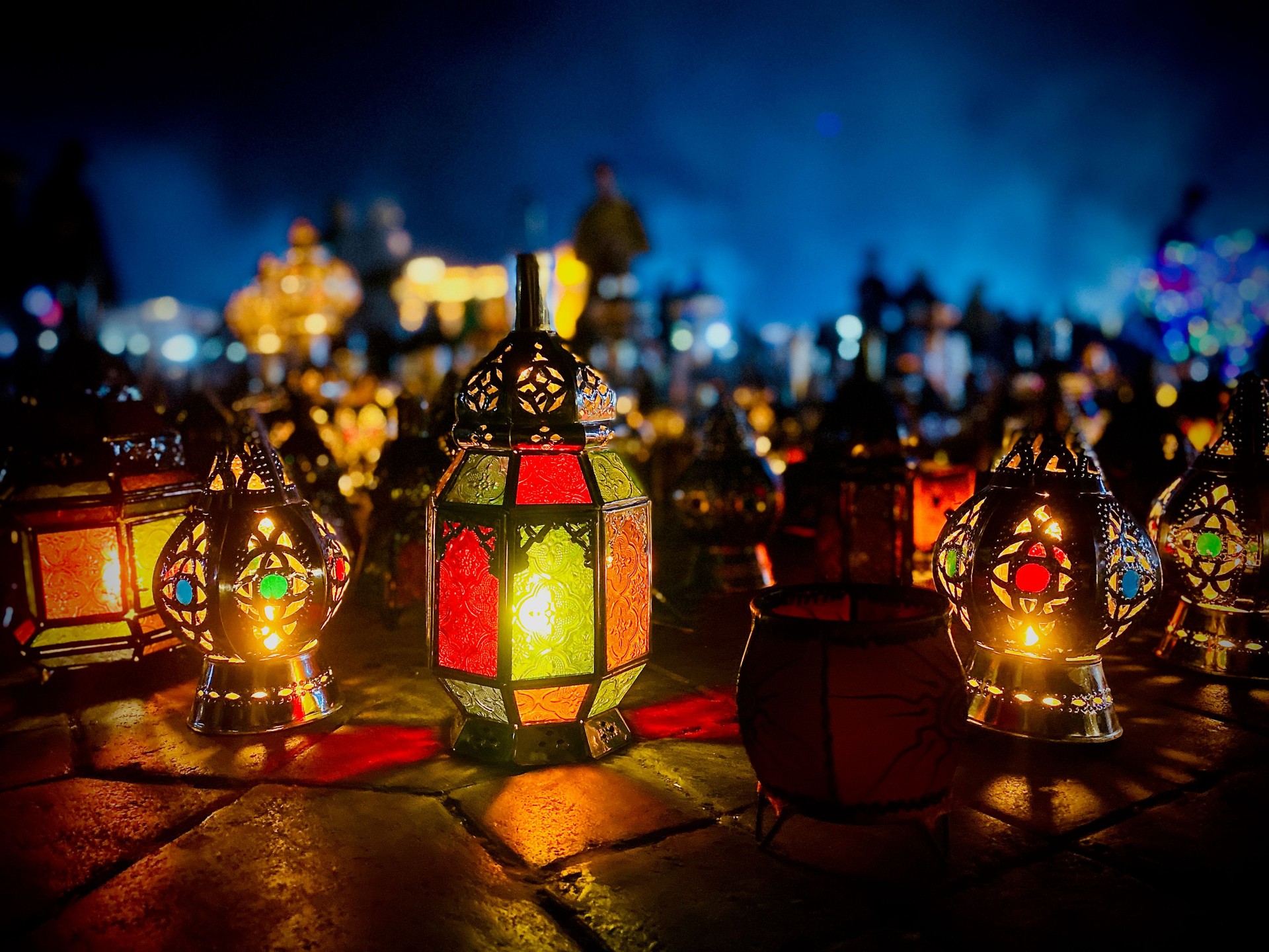 Magical Glow of Traditional Moroccan Lanterns at Night, Marrakesh